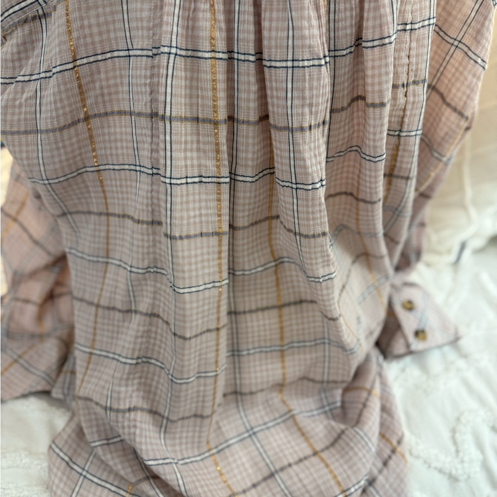 Free People Plaid Button Down Shirt - pink Cream and Gold - Picture 6 of 9